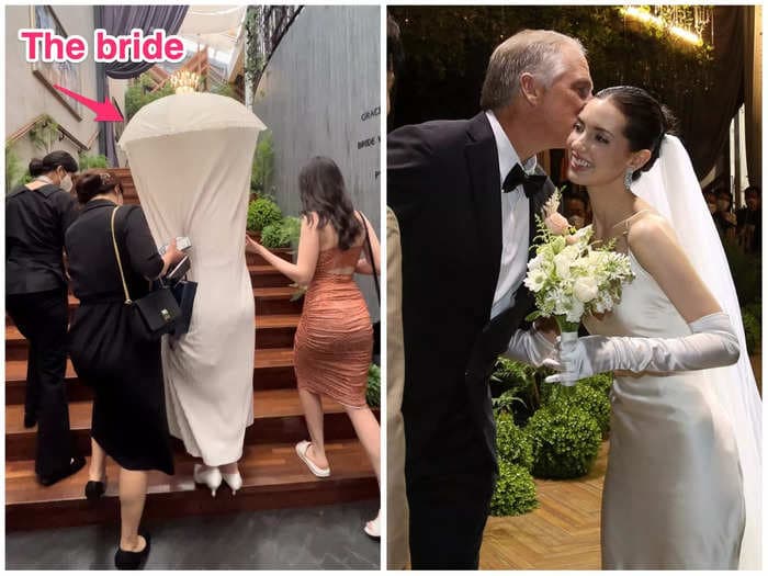 An American bride hid her $200 vintage wedding dress from the groom at their South Korean wedding with a makeshift contraption
