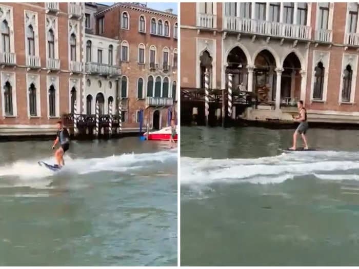 Venice mayor calls out 'arrogant imbeciles' who were filmed illegally surfing along city's iconic canal