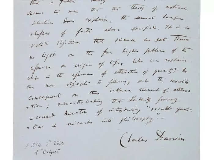 Signed Charles Darwin manuscript on natural selection sells for nearly $900,000 at auction —  shattering records for highest price paid for a document belonging to the famed scientist