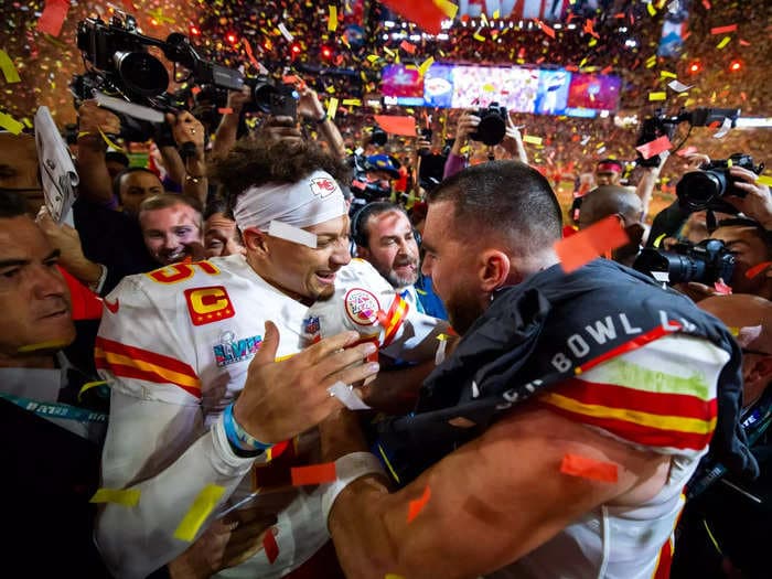 The Chiefs' punter used the Lombardi Trophy as a champagne luge while celebrating Kansas City's Super Bowl win