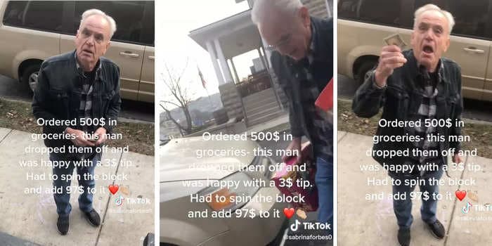 A grocery-delivery driver who's worked since he was 13 has become 'TikTok's grandpa' after an emotional clip of him receiving a $100 tip went viral