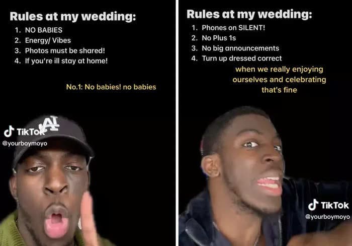 A TikTok creator shared a set of strict and hilarious rules for his wedding: no babies, no coughing, and vibes have to be 'immaculate'