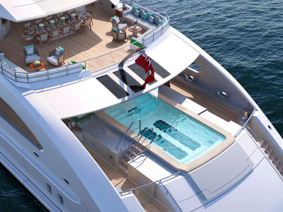 yacht with pool and helipad