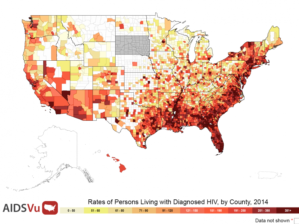 This map shows where people with HIV live in the US - and points to some  troubling trends
