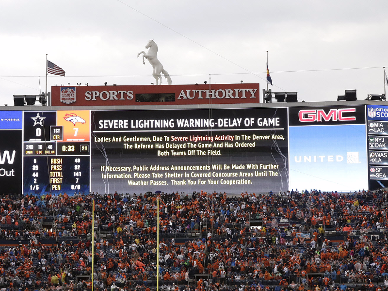 The Denver Broncos-Dallas Cowboys game was briefly stopped because of  lightning.
