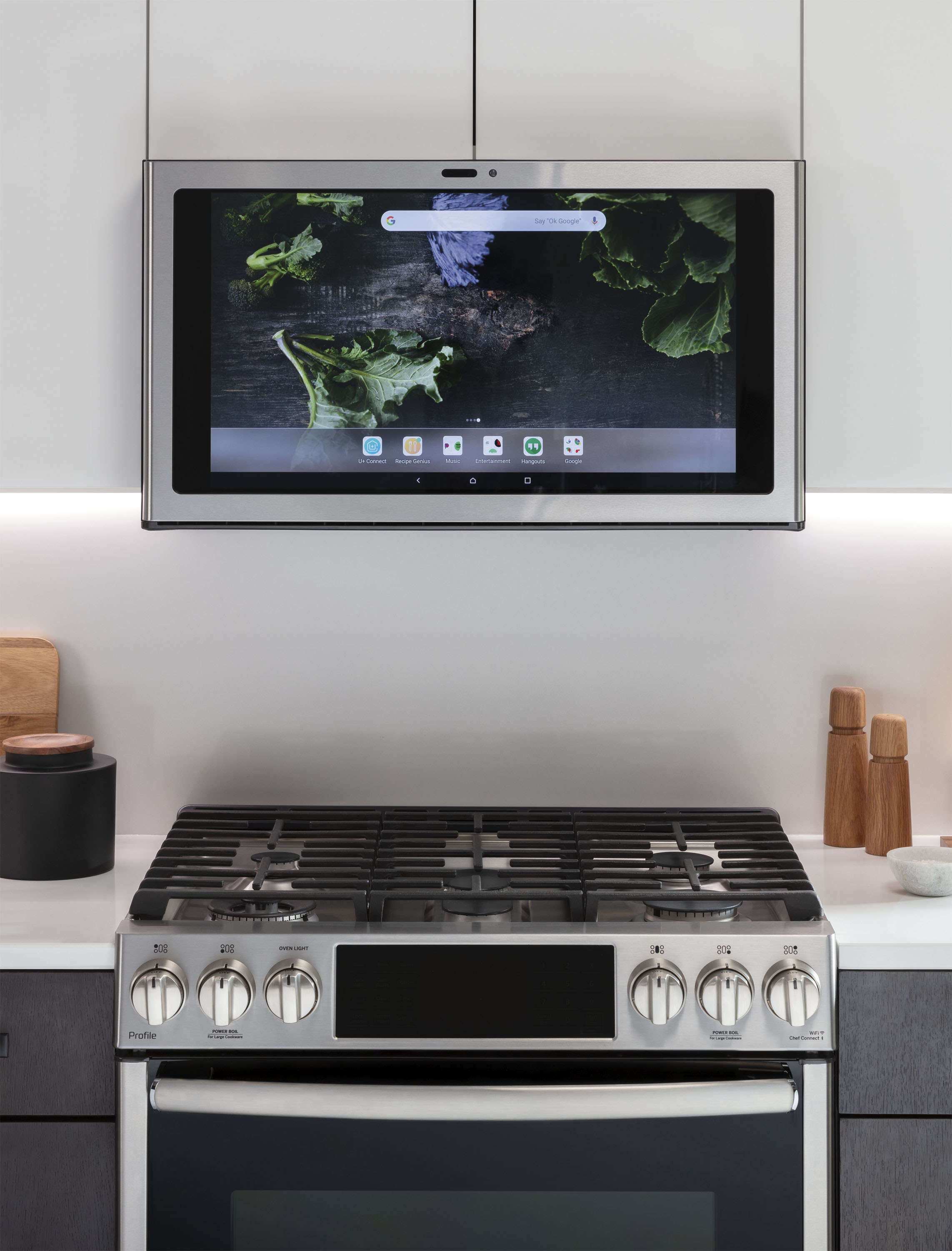 This is GE's Kitchen Hub, a 27-inch smart touchscreen display powered