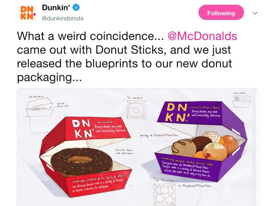 Dunkin' Donuts lashes out at McDonald's with a shady tweet after the ...