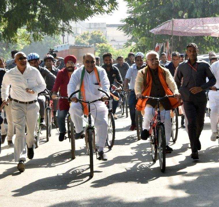 Image result for Haryana Cm khattar bicycle