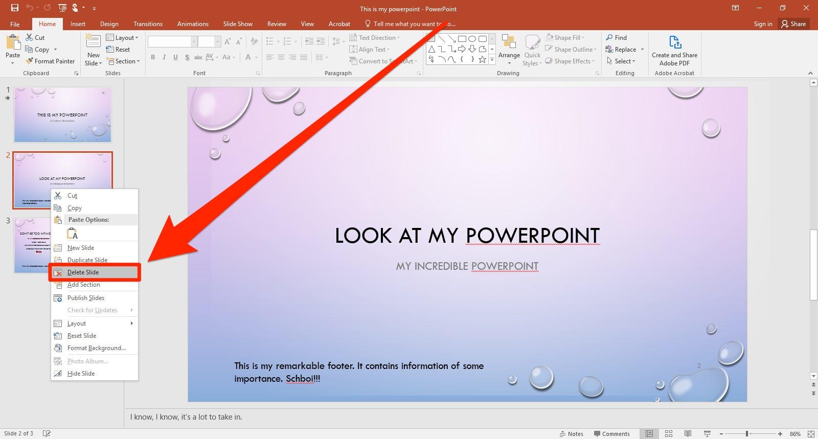 how to delete entire presentation