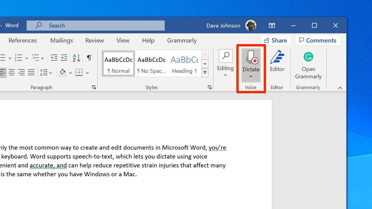 speech to text on microsoft word