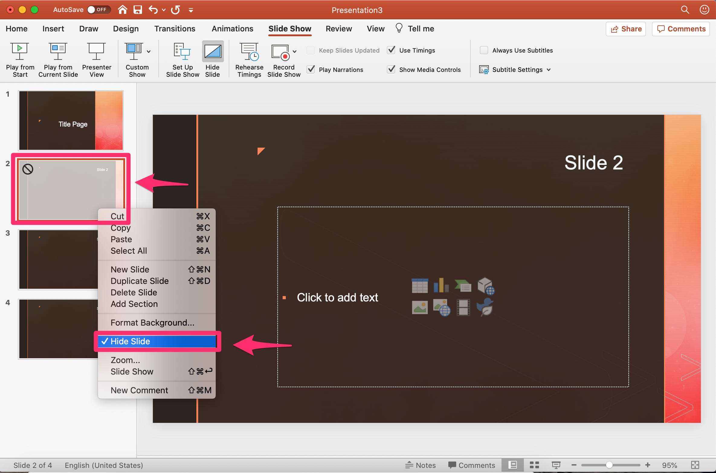 powerpoint show hidden slide during presentation