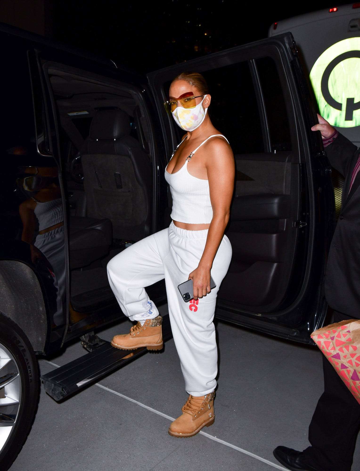 Jennifer Lopez channeled the early 2000s in sweatpants and  rhinestone-embellished Timberland boots