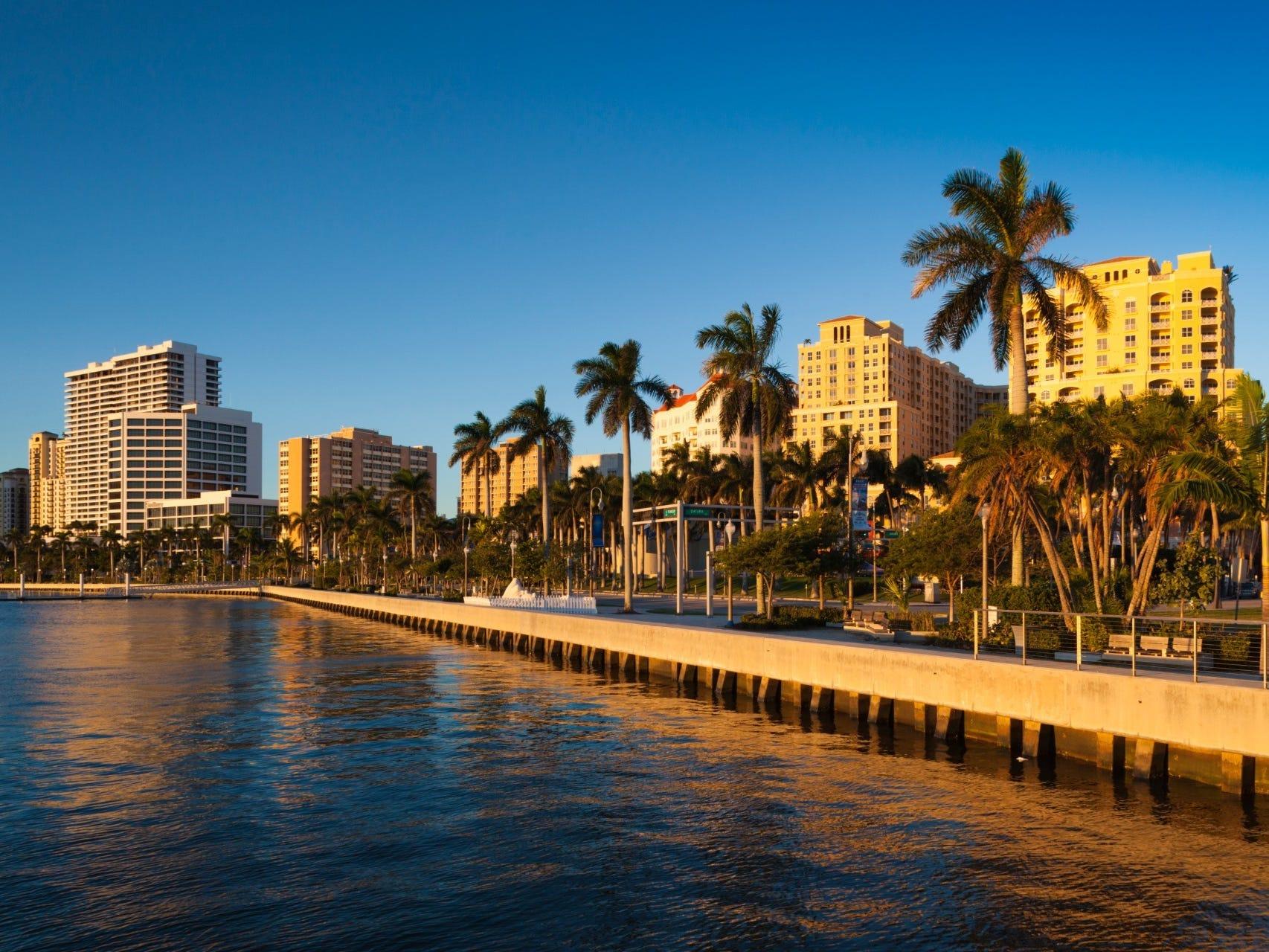11. Between Los Angeles and West Palm Beach, Florida.