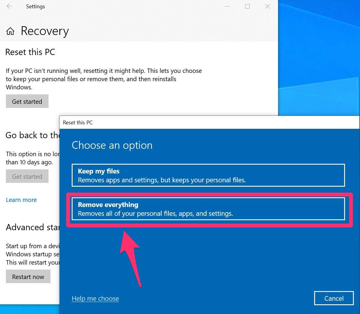 how to wipe a computer clean and start over windows 10