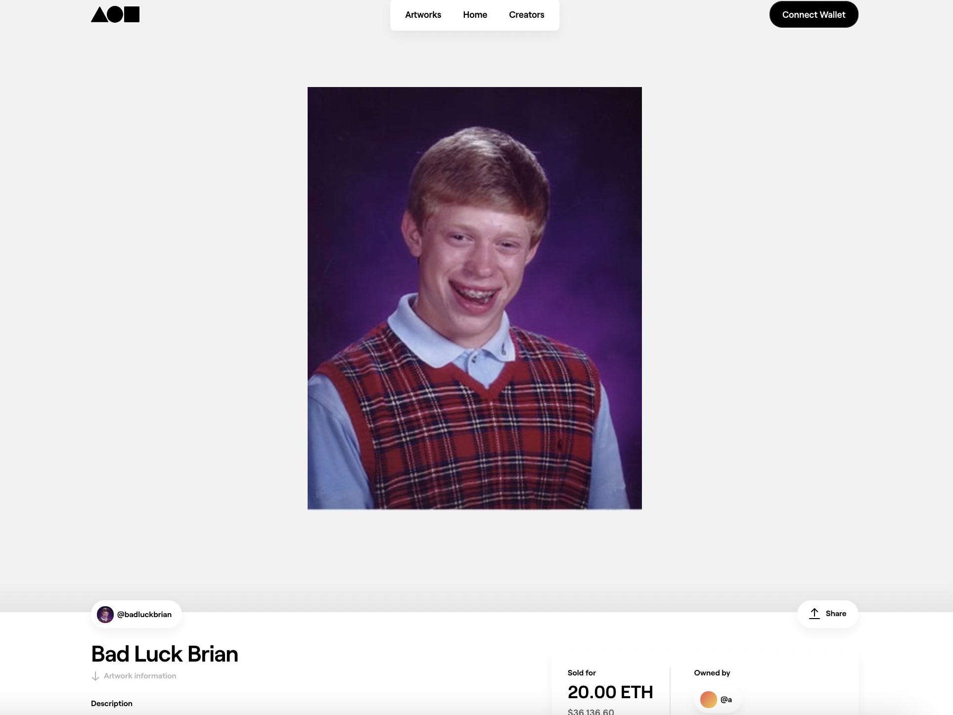 The guy in the famous 'Bad Luck Brian' meme sold it as ...