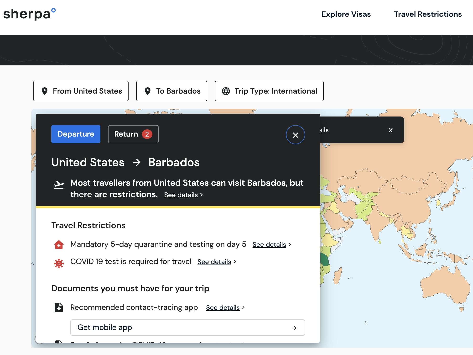 An interactive map shows where you can travel right now depending on your location and vaccination status