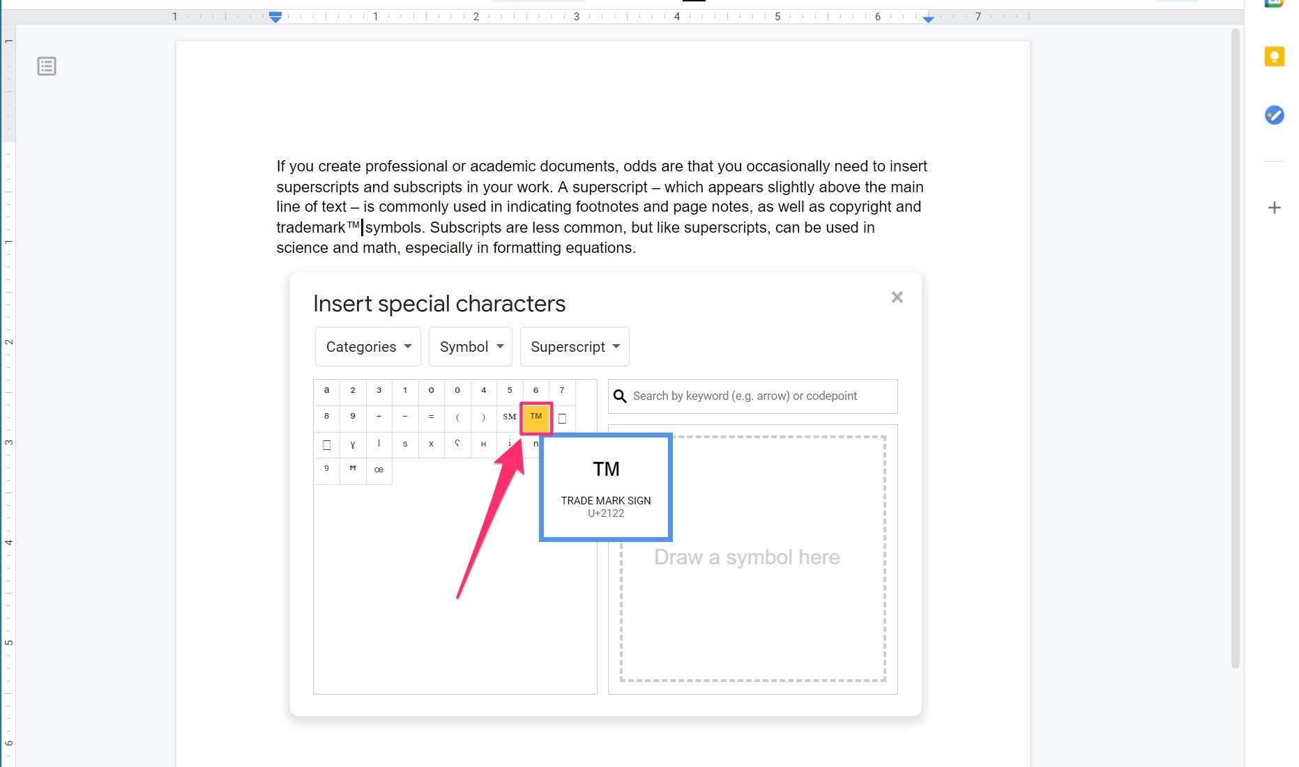 How to add a superscript or subscript in Google Docs to insert