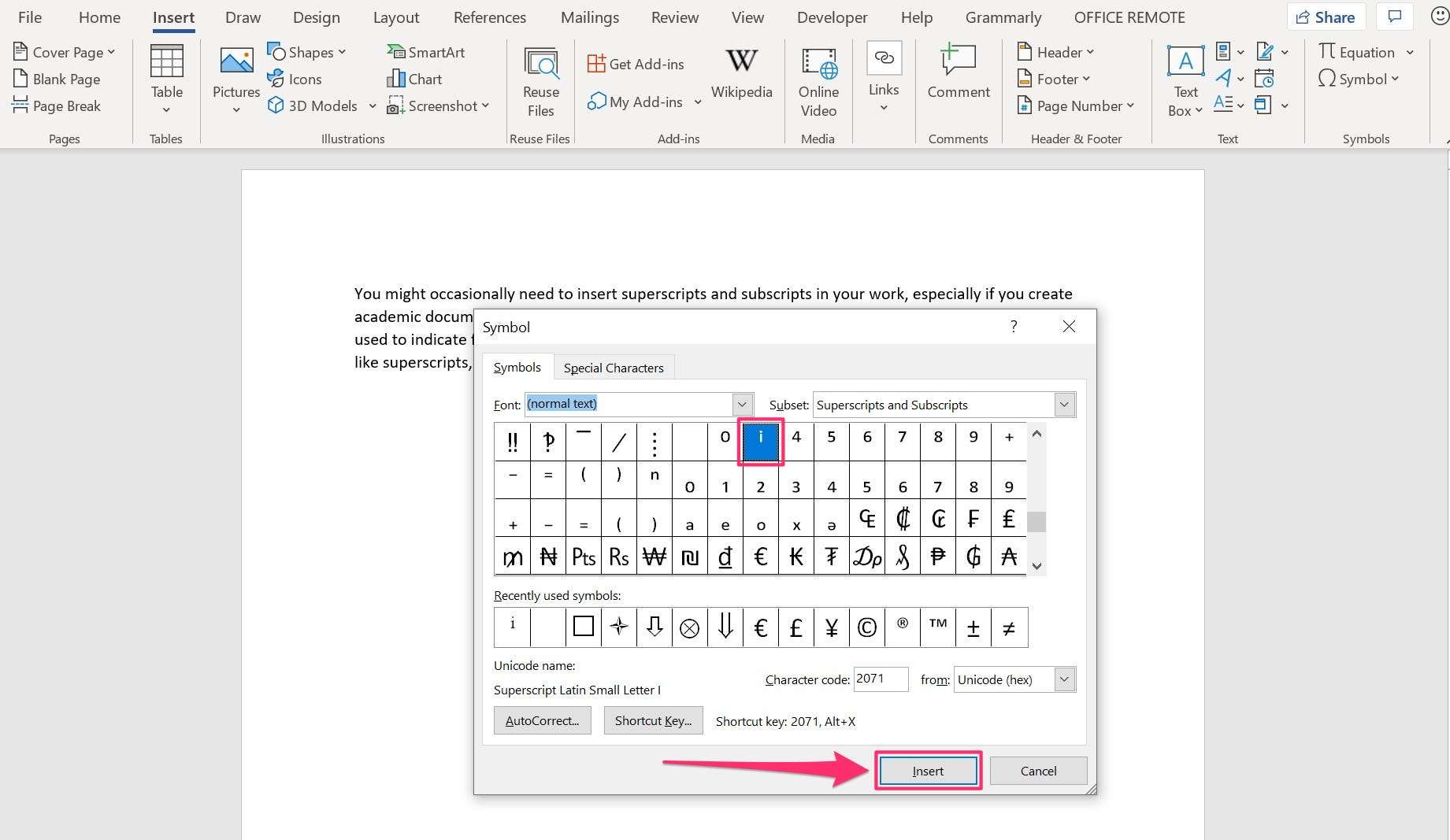 How to add a superscript or subscript in Microsoft Word when you