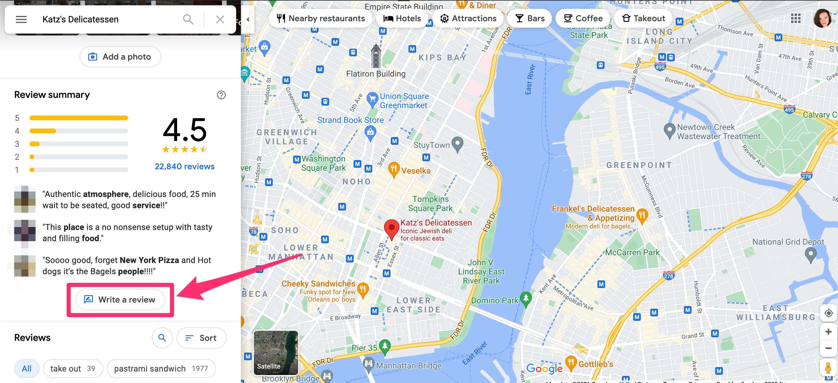 how to write review in google map