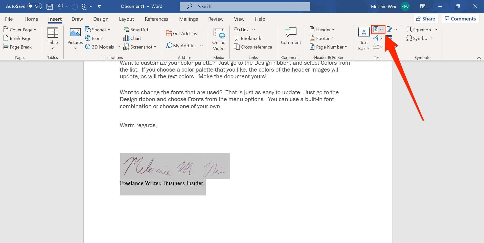 How to add a signature in a Microsoft Word document on a PC or Mac