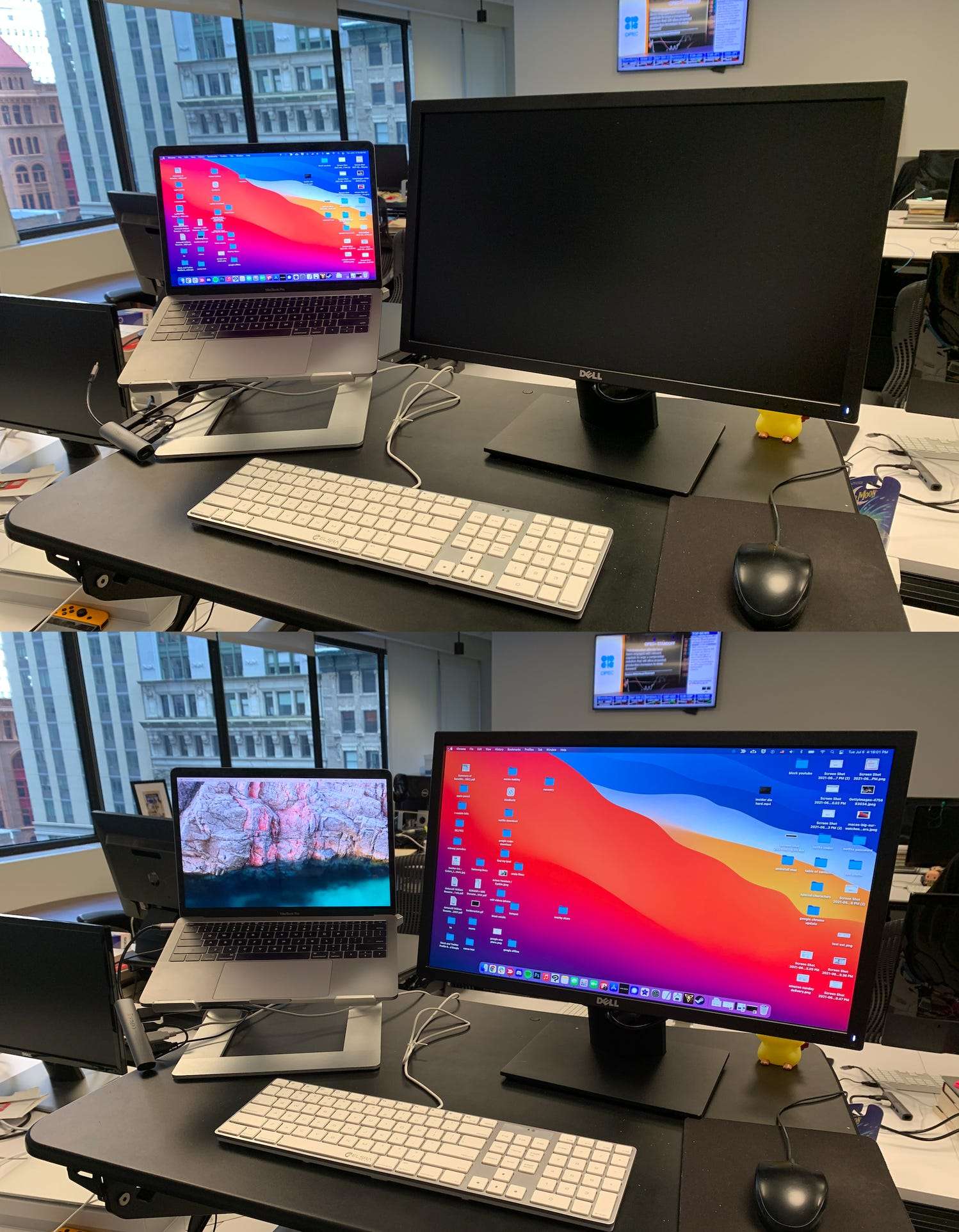 multiple monitor setup with laptop