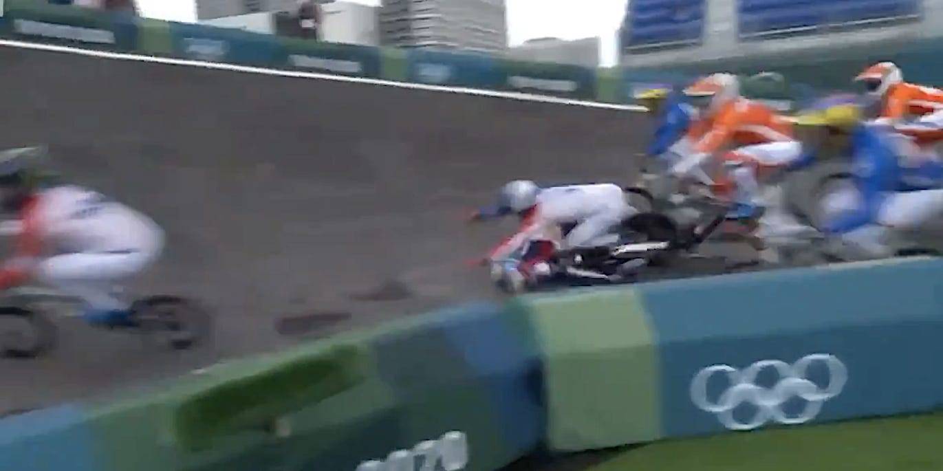 US Olympic BMX rider taken off in a stretcher after a scary crash 9 seconds into a race
