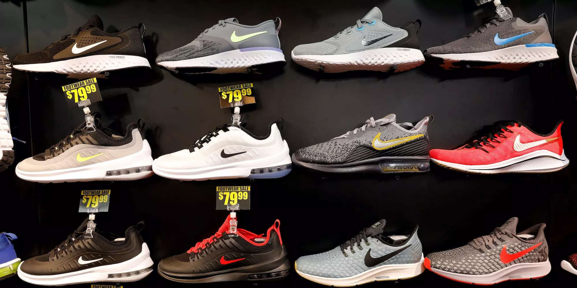Nike fell 14% after the sportswear maker posted a 44% quarterly rise in inventory amid supply chain issues and warned of squeezed margins