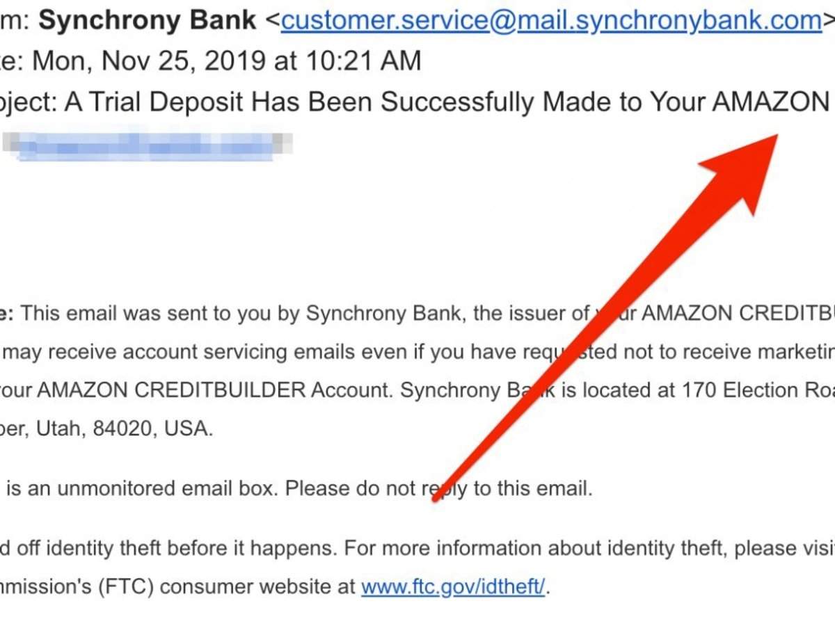 synchrony bank amazon credit builder a suspicious email