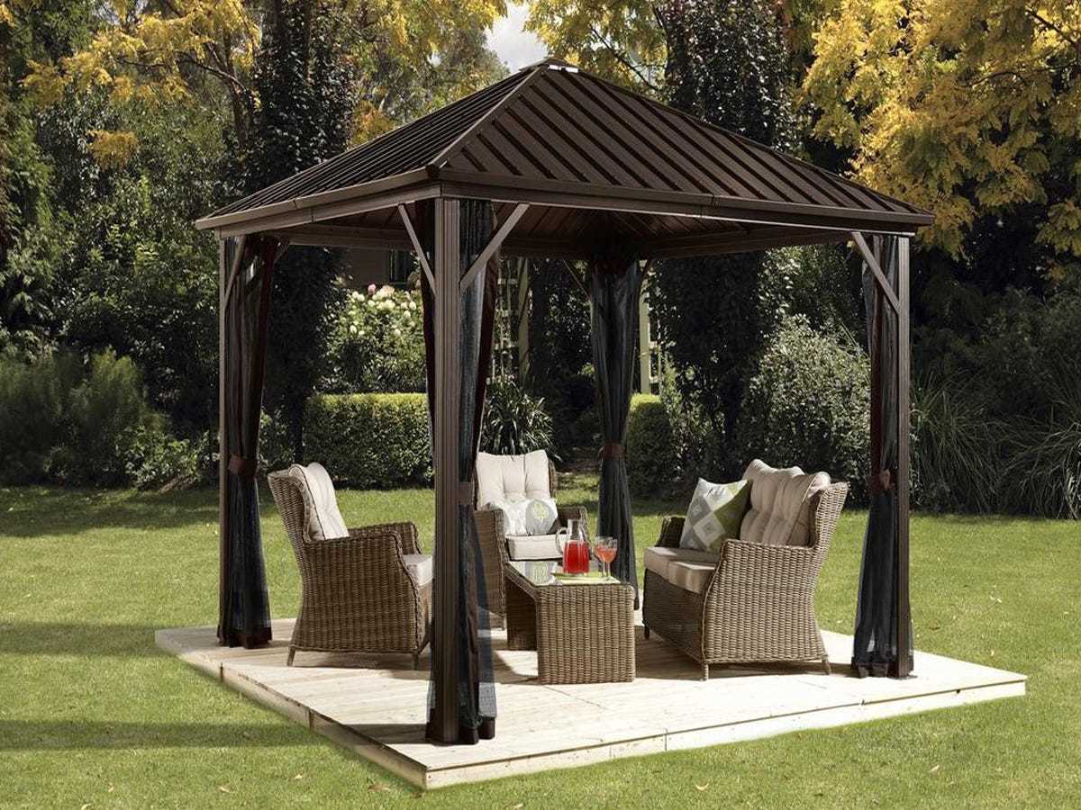 MUPATER Wooden Pergola Gazebo for Patio with Arched Roof and Ground Stakes 12'x14' Outdoor Pergola Garden Shelter Cedar Framed for Backyard and Lawn 