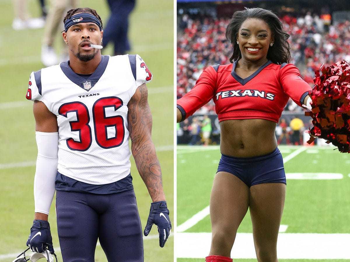 Simone Biles was giddy when her boyfriend, Jonathan Owens, was promoted and  played for the Houston Texans