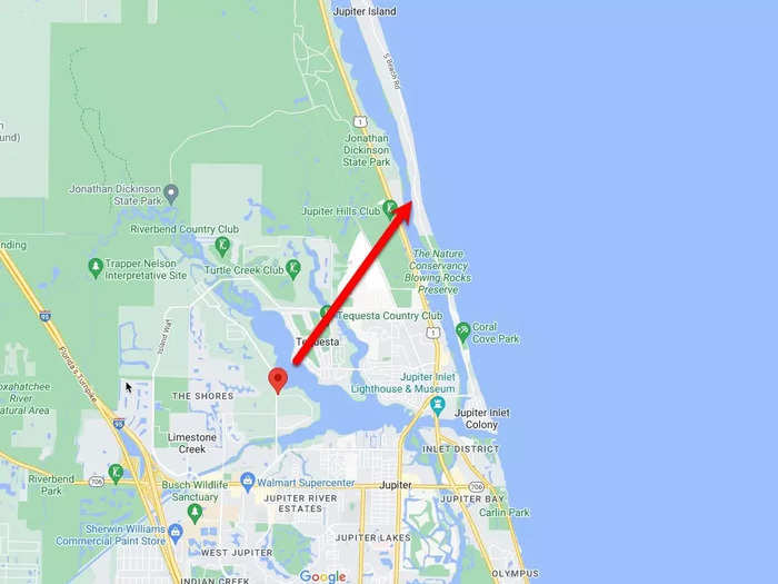 The house is only about three miles from Tiger Woods' house on Jupiter Island.
