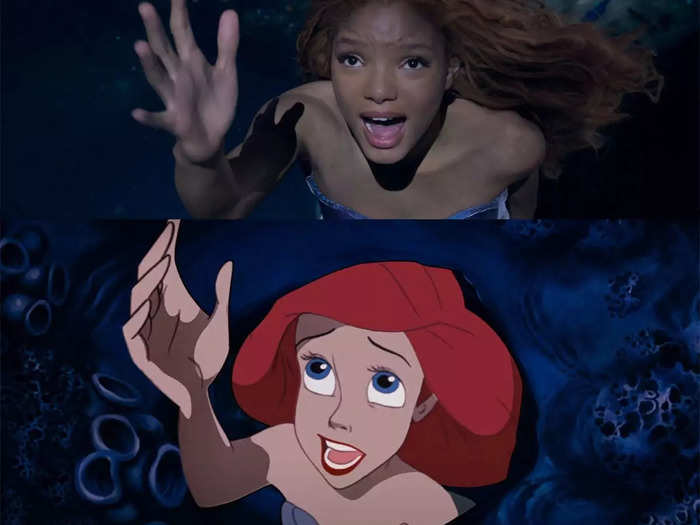 When Ariel wishes to witness life above the sea, the mermaid longingly reaches her hand out to the world above while singing "Part of Your World."