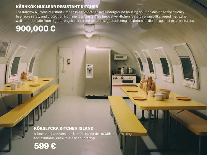 A 'nuclear-resistant kitchen' has seating for a family that would be hunkered down.
