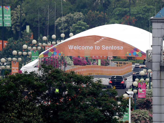 About a mile off Singapore, you'll find Sentosa Island, a 500-hectare island shaped like the end of a tobacco pipe.