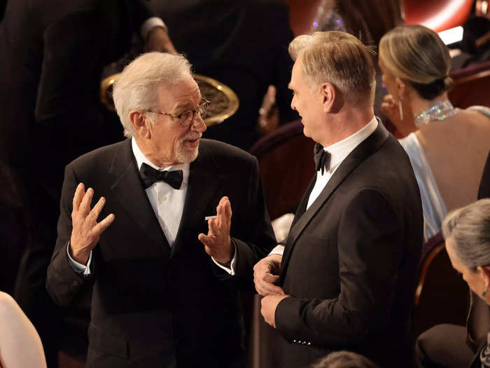Before Steven Spielberg presented Christopher Nolan with his Oscar for best director, the two were spotted chatting.