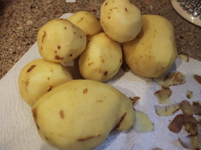 I started by peeling my Yukon gold potatoes.