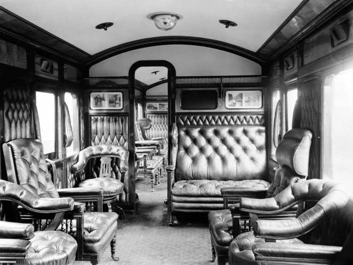 In the early 1900s, first-class train carriages featured club cars with sumptuous leather furniture.