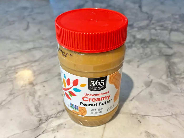 I started my comparison with the 365 unsweetened creamy peanut butter from Whole Foods.