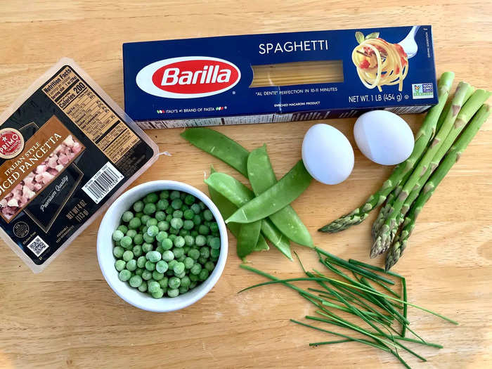 Ina Garten's spring carbonara pasta comes packed with plenty of veggies.