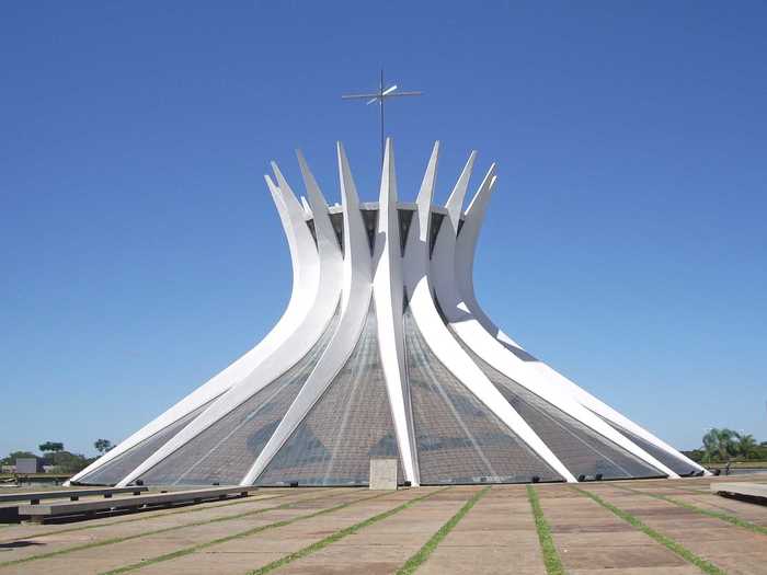 Catedral Metropolitana Nossa Senhora Aparecida is a Roman Catholic church in Brasilia, Brazil. Designed by famed architect Oscar Niemeyer, it consists of 16 concrete pillars.