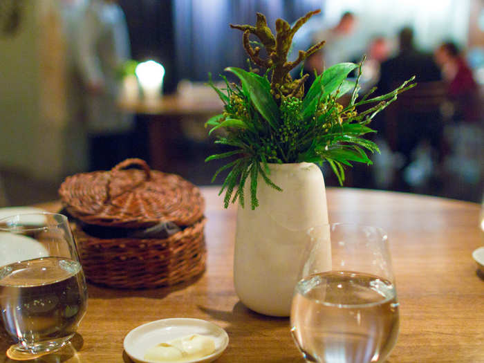 The first appetizer was actually hidden in the table arrangement. It consisted of malt flatbread and juniper.