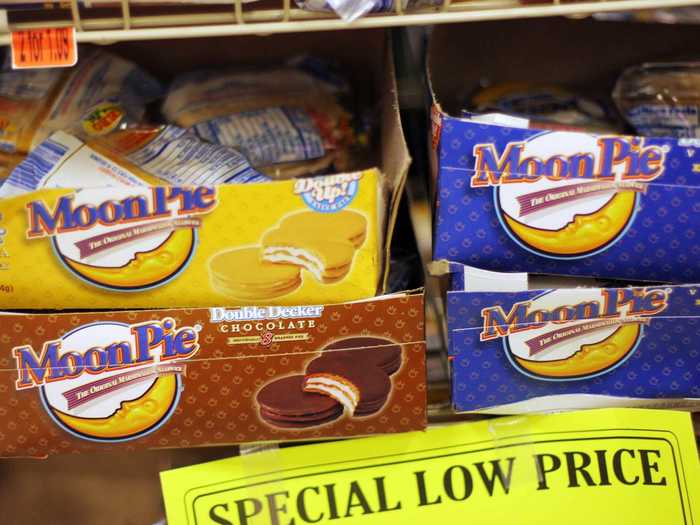 ALABAMA: Moon Pies — a treat made of 2 graham crackers with marshmallow filling, coated in chocolate — are so beloved in Alabama that a 12-foot version of the cookie drops from one of Mobile's tallest buildings on New Year's Eve.