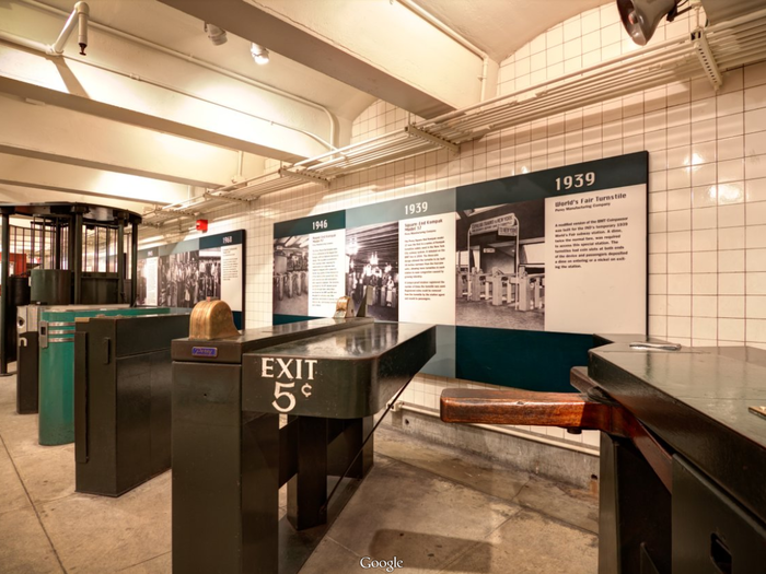 The journey begins at the subway's turnstiles, which were wooden back then.