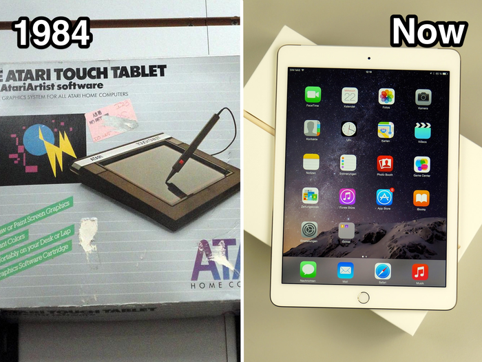Atari's Touch Tablet debuted in 1984. Retailing for around $89, the software would allow users to draw shapes and lines. Today, the iPad Air 2 starts around $500 and can be customized with hundreds of different apps.