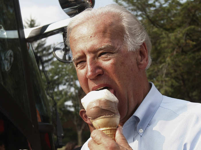 Biden double-fisting cones outside Windmill Ice Cream Shop in Aliquippa, Pennsylvania.