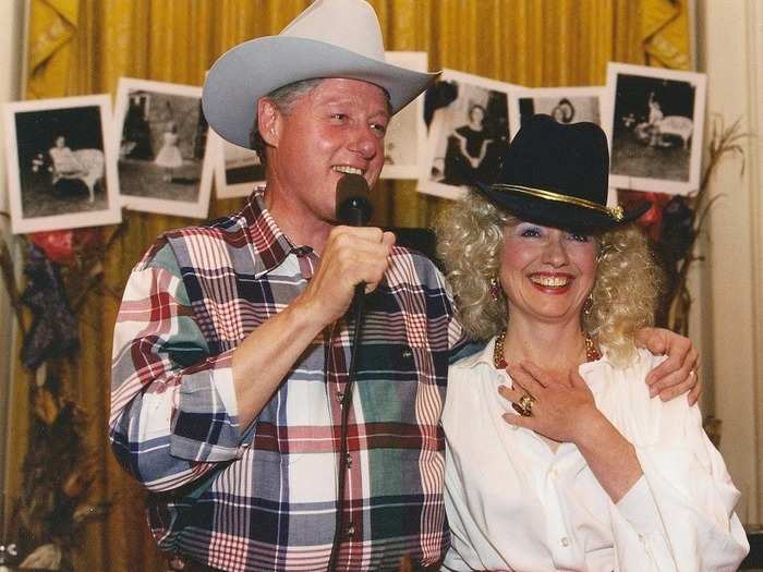 Former President Bill Clinton and Hillary Clinton dressed as country singers in 1995.