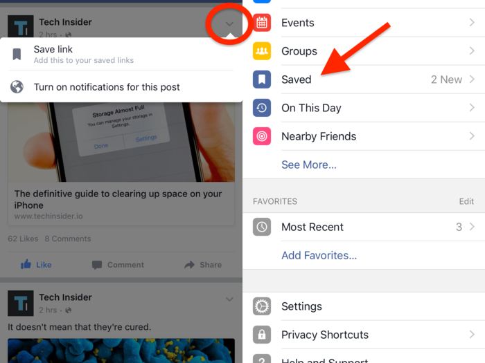 1. See something interesting in your News Feed but don't have time to look at it now? You can save it for later.