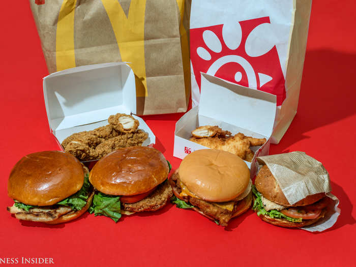 Here they are, the tip-top of fast food premium chicken: chicken strips, grilled chicken sandwiches, and crispy chicken sandwiches from McDonald's and Chick-fil-A.