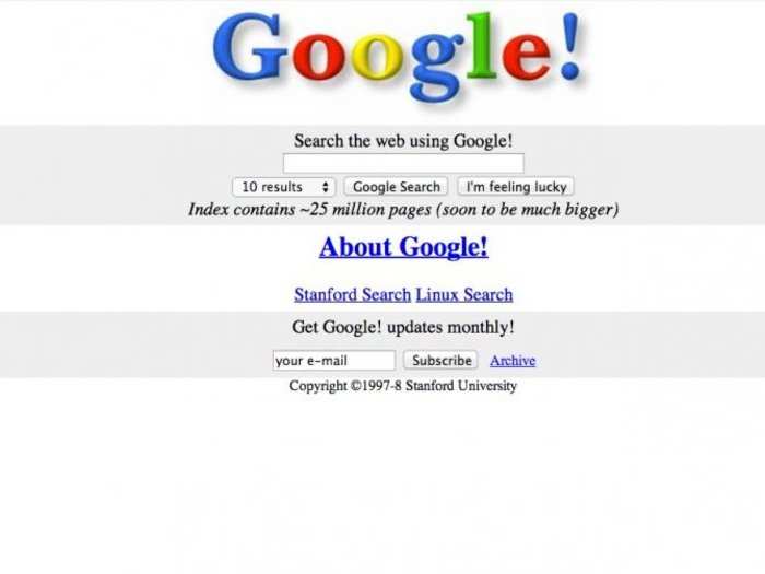 First, a trip down memory lane. Here's what Google's search page looked like back in 1997:
