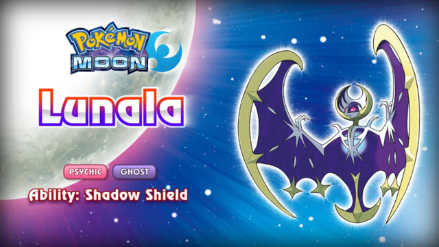 Lunala, a spooky bat-like Psychic/Ghost-type, is exclusive to